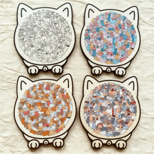 ⏳Limited-time 50% off⏰135-Piece Morandi-Colored Cat Shaped Wooden Jigsaw Puzzle😸