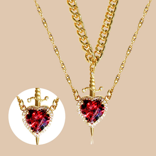 💕Vintage Matching Heart and Sword Necklace Set