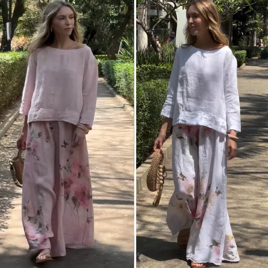 🌸Spring Specials🌸 Solid Tops & Floral Wide-Leg Pants (2-Piece Set)