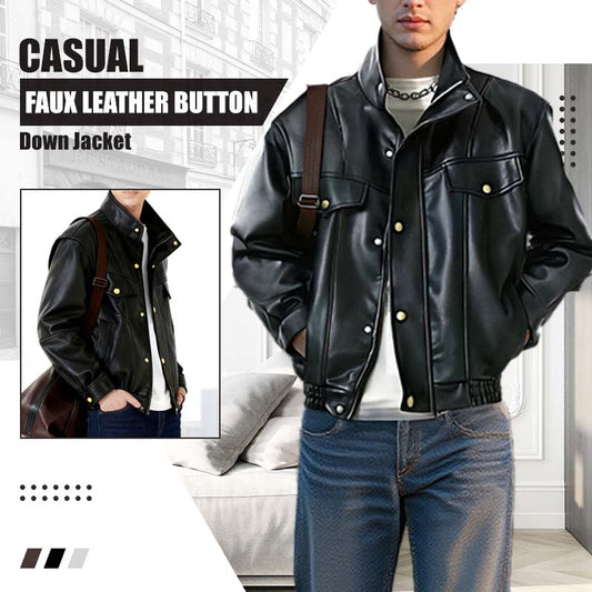 Casual Faux Leather Button Down Jacket