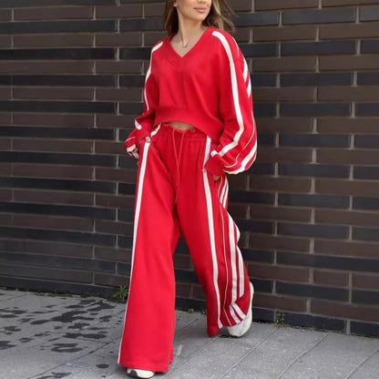 V-Neck Sweatshirt & Wide-Leg Pants (2-Piece Set)