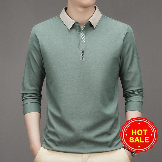 Men's Business Casual Solid Color Lapel Base T-shirt