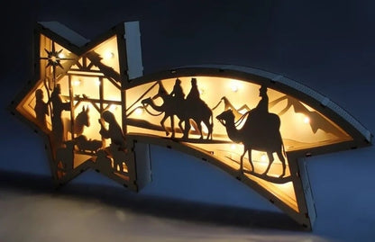 🎅LED Wooden Christmas Decorations Nativity Star Shaped Desk Lamp🌟