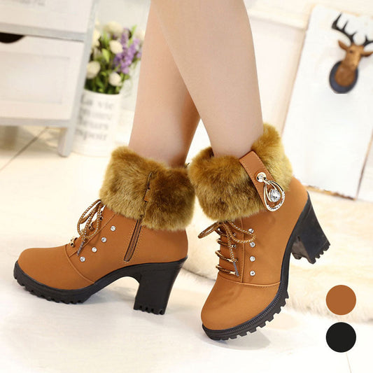 🔥Winter Hot Sale 49%OFF👢Women's Plush Zipper Chunky Heel Ankle Boots