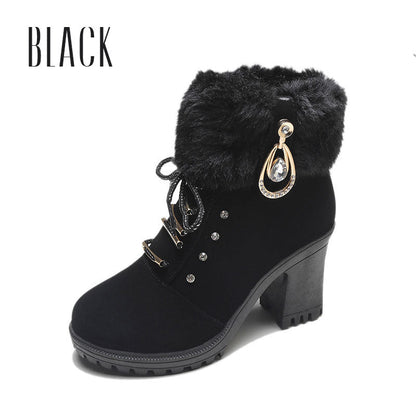 🔥Winter Hot Sale 49%OFF👢Women's Plush Zipper Chunky Heel Ankle Boots