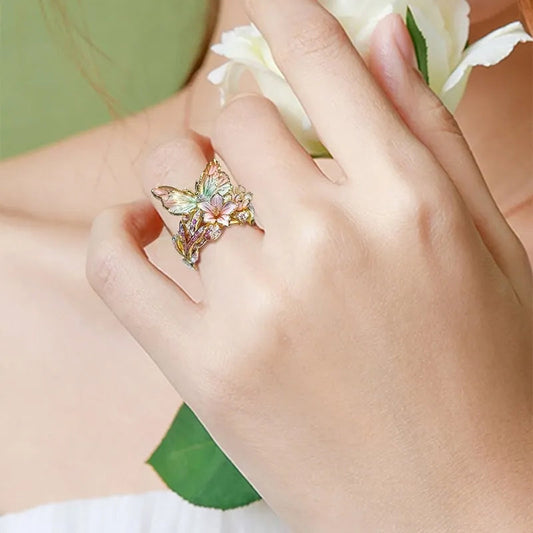 Exquisite Butterfly and Flower Adjustable Ring