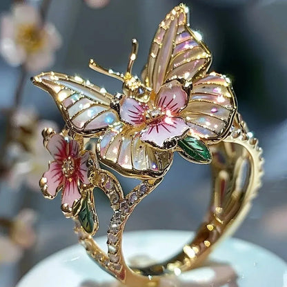 Exquisite Butterfly and Flower Adjustable Ring