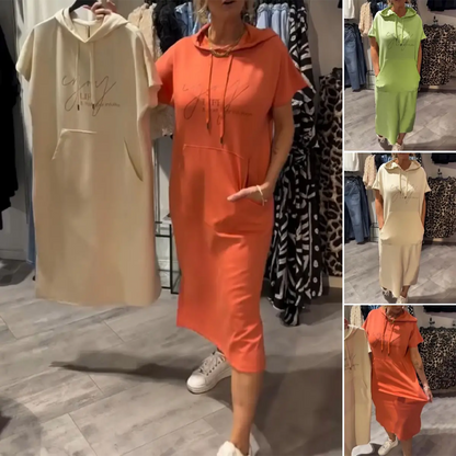 🎯 Factory direct supply ✨Women’s Solid Short-Sleeve Hooded Long Dress