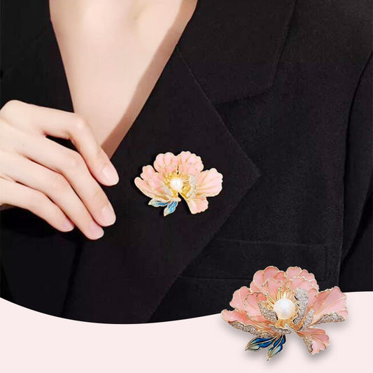 Women's Elegant Enamel Peony Brooch
