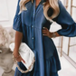 👗V-Neck Ruffle Trim Summer Dress – Lightweight Denim Look