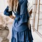 👗V-Neck Ruffle Trim Summer Dress – Lightweight Denim Look
