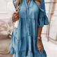 👗V-Neck Ruffle Trim Summer Dress – Lightweight Denim Look