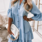 👗V-Neck Ruffle Trim Summer Dress – Lightweight Denim Look