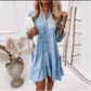 👗V-Neck Ruffle Trim Summer Dress – Lightweight Denim Look