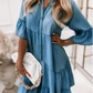 👗V-Neck Ruffle Trim Summer Dress – Lightweight Denim Look