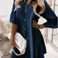 👗V-Neck Ruffle Trim Summer Dress – Lightweight Denim Look