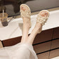 French Style Fake Pearl Embellished Flat Mules