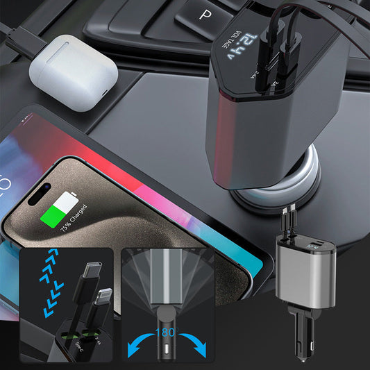 4 in 1 Fast Charging & Retractable Car Charger