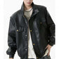 Casual Faux Leather Button Down Jacket