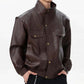 Casual Faux Leather Button Down Jacket
